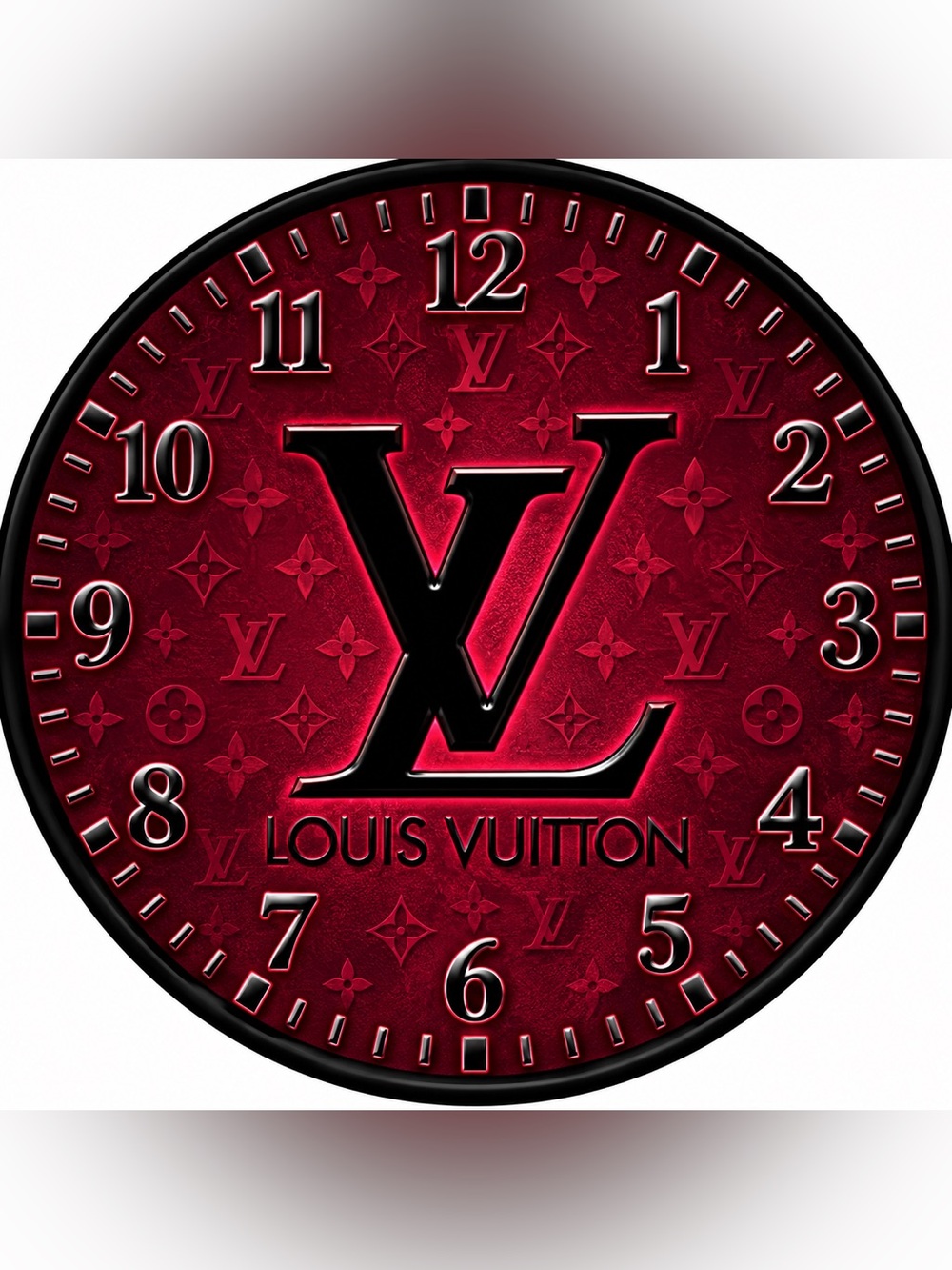 Louis Vuitton Red Wall Clock - Designer Monogram Accent